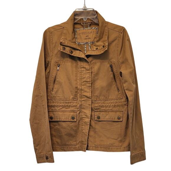 Aeropostale Womens Jacket Tan (Size M) Accented With Pockets, Zippers and Snaps - Picture 1 of 12